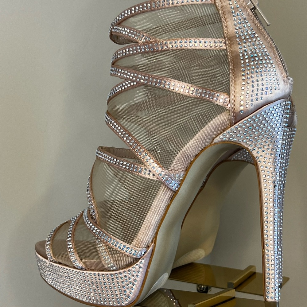 Steve Madden Rhinestone Strappy Heels - Metallic Pink